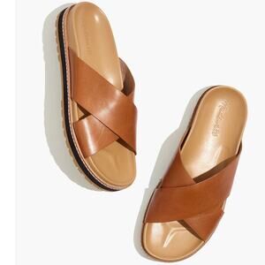 Madewell The Dayna Lugsole Slide Sandal Leather Cross Strap English Saddle 9.5